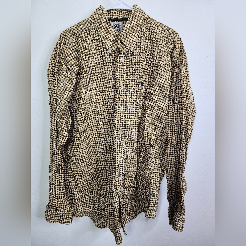 Yellow/Black Geometric Pattern Button Down Long S… - image 1